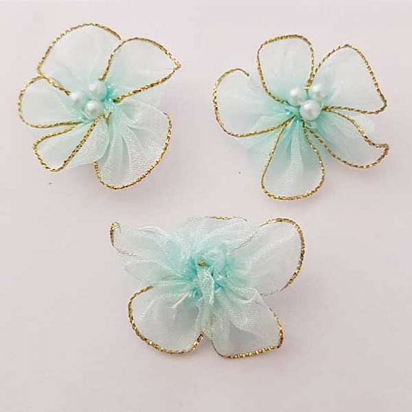 Sett med 3 fargerike blomster Organza Fabrics Sky