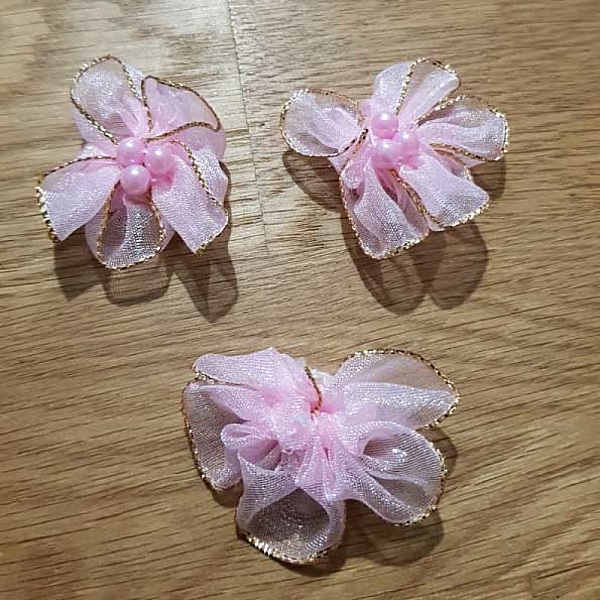 Sett med 3 fargerike blomster organza stoffer rosa