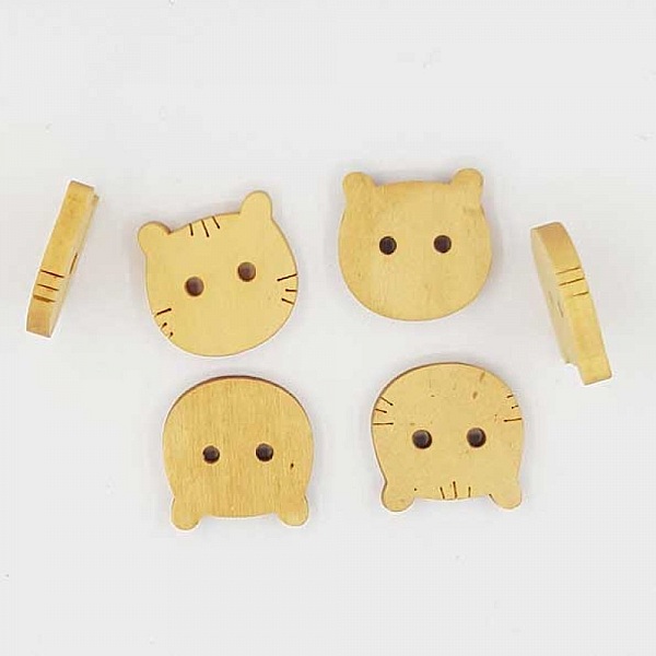Lot de 10 boutons bois chats N&deg;01