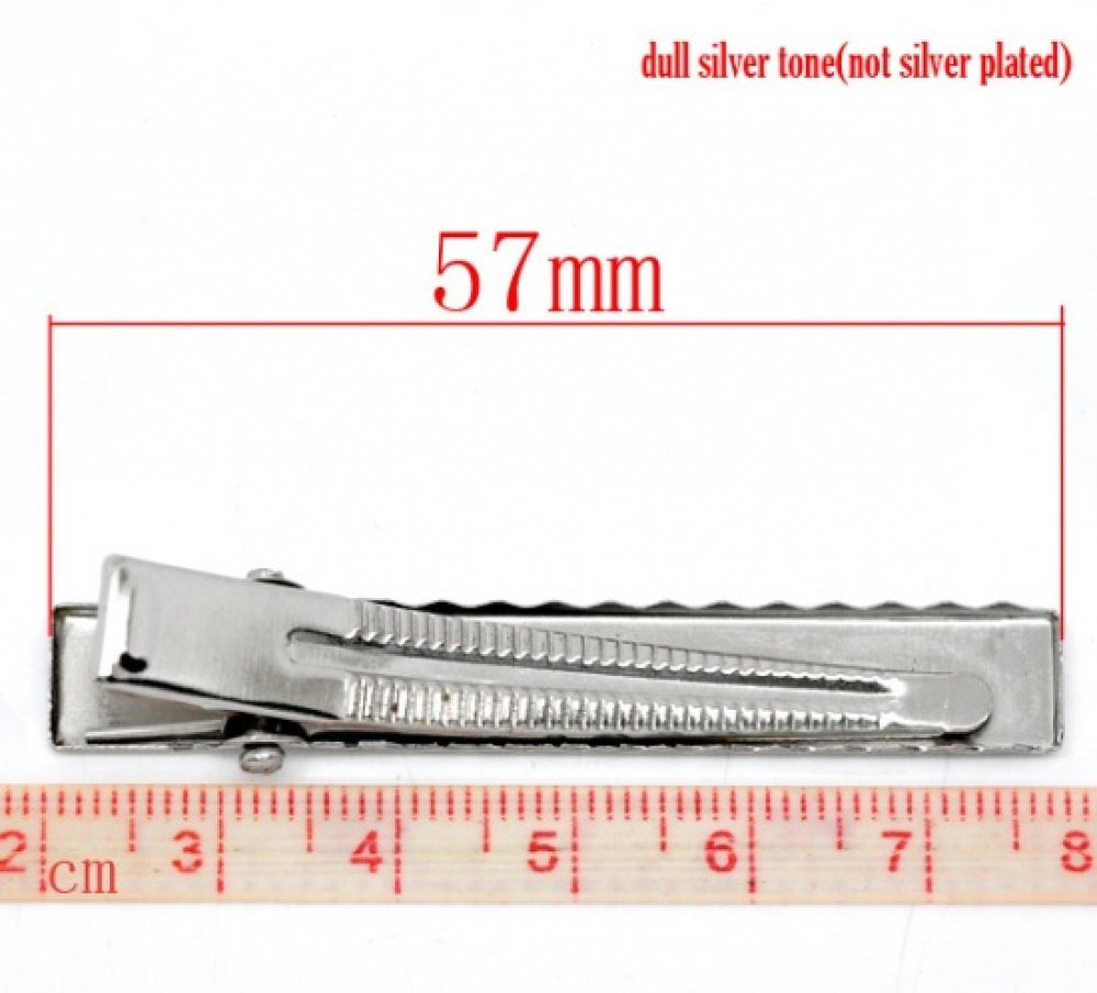 Sett med 20 krokodilleklemmer - Sølv 56 mm x 8 mm