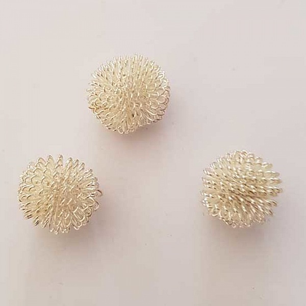 Lot de 3 Perles rondes fil de fer m&eacute;tal fantaisies 16 mm Argent