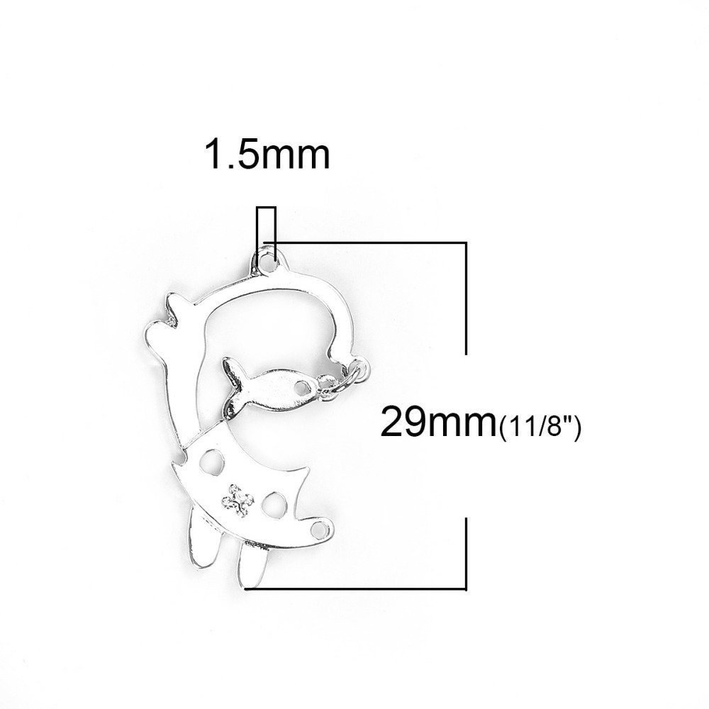 Pakke med 5 sinklegerte katteanheng nr. 3 Sølv Fisk katt 29 mm x 19 mm