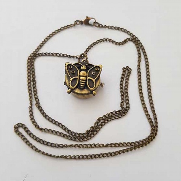 Antikk bronse sommerfuglklokke med kjede med kjetting