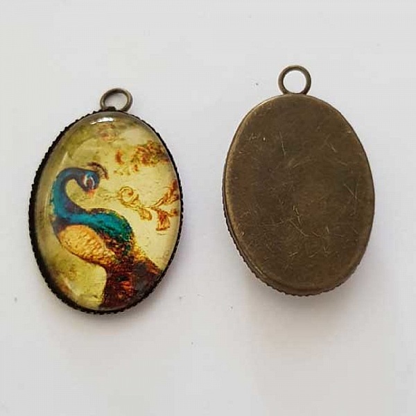 Pendentif Cabochon Ovale 25 x 18 mm en Verre Fantaisie N&deg;01-02