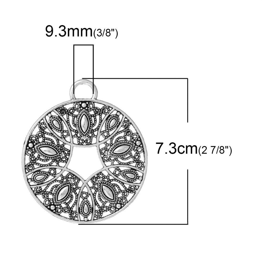 Sølv Hollow Flower Round Legering anheng N°000 73 mm x 64 mm