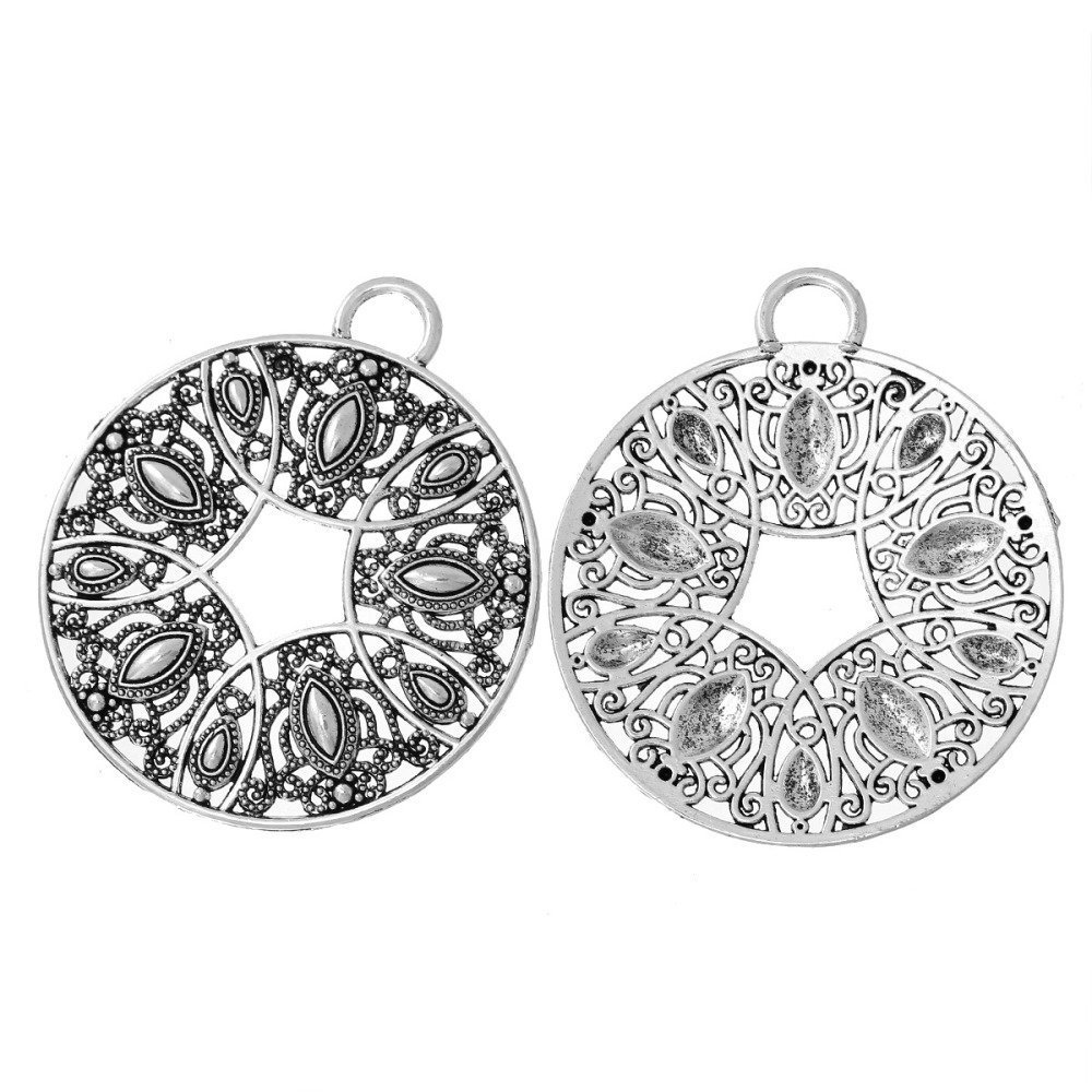 Sølv Hollow Flower Round Legering anheng N°000 73 mm x 64 mm
