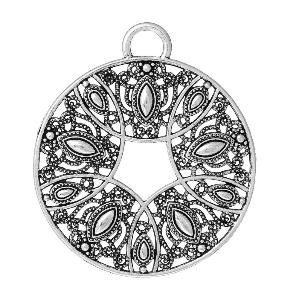 Sølv Hollow Flower Round Legering anheng N°000 73 mm x 64 mm
