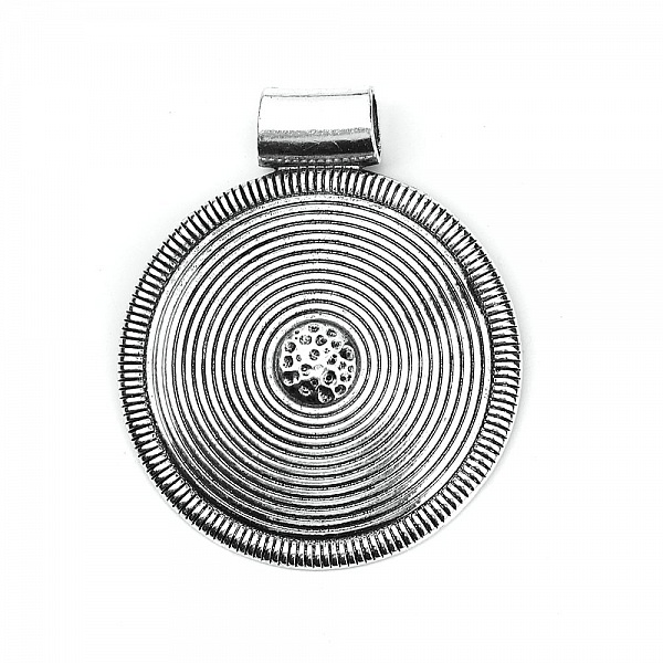 Pendentif N&deg;001-E en Alliage Rond Fleur Creux Argent Vieilli 81 mm x 68 mm