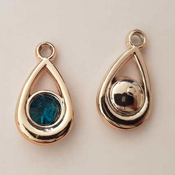 Pendentif en plastique et strass acrylique goute N&deg;05 turquoise fonc&eacute;