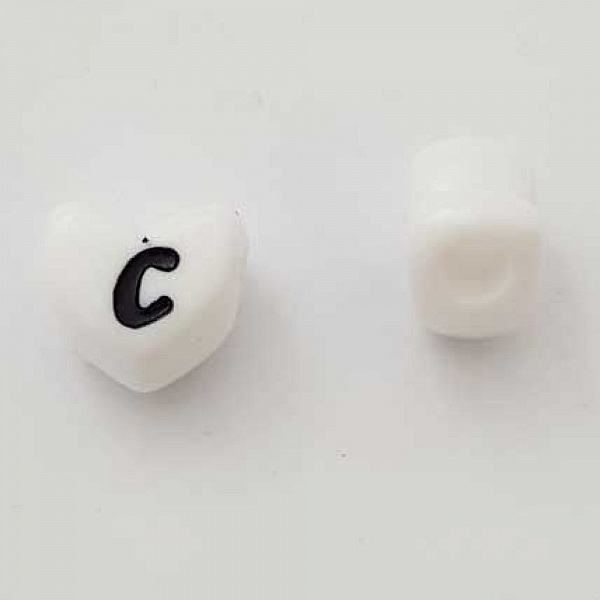 Perle C&oelig;ur Lettre C Blanc Noir 11mm