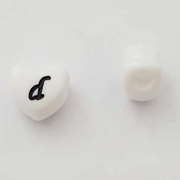 Perle C&oelig;ur Lettre D Blanc Noir 11mm