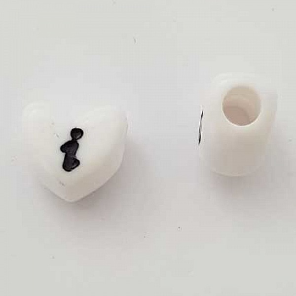 Perle C&oelig;ur Lettre I Blanc Noir 11mm