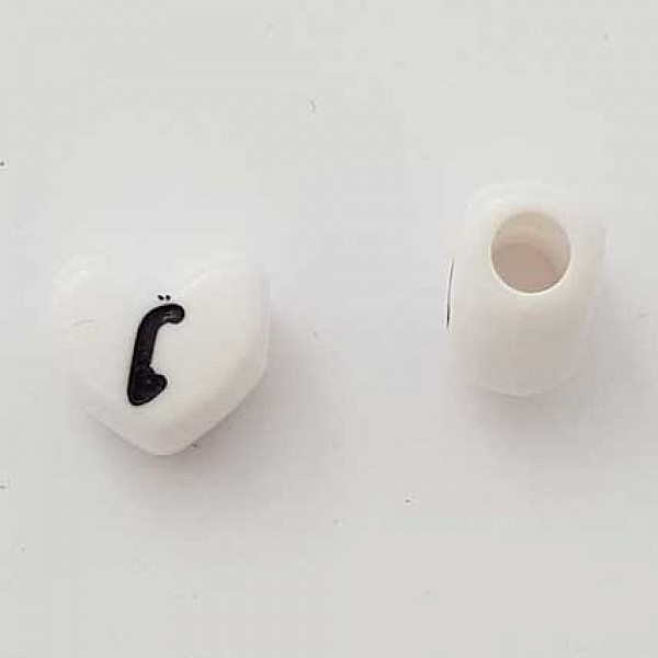 Perle C&oelig;ur Lettre L Blanc Noir 11mm