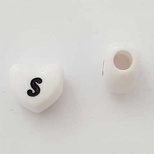 Perle C&oelig;ur Lettre S Blanc Noir 11mm