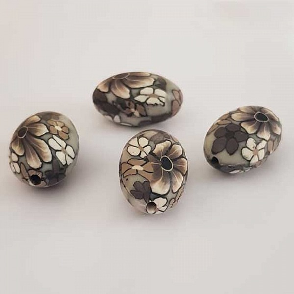 Perle Ovale p&acirc;te polym&egrave;re 19 x 29 mm Fleur N&deg;02