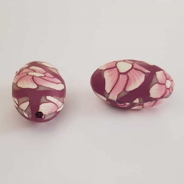 Perle Ovale p&acirc;te polym&egrave;re 19 x 29 mm Fleur N&deg;05