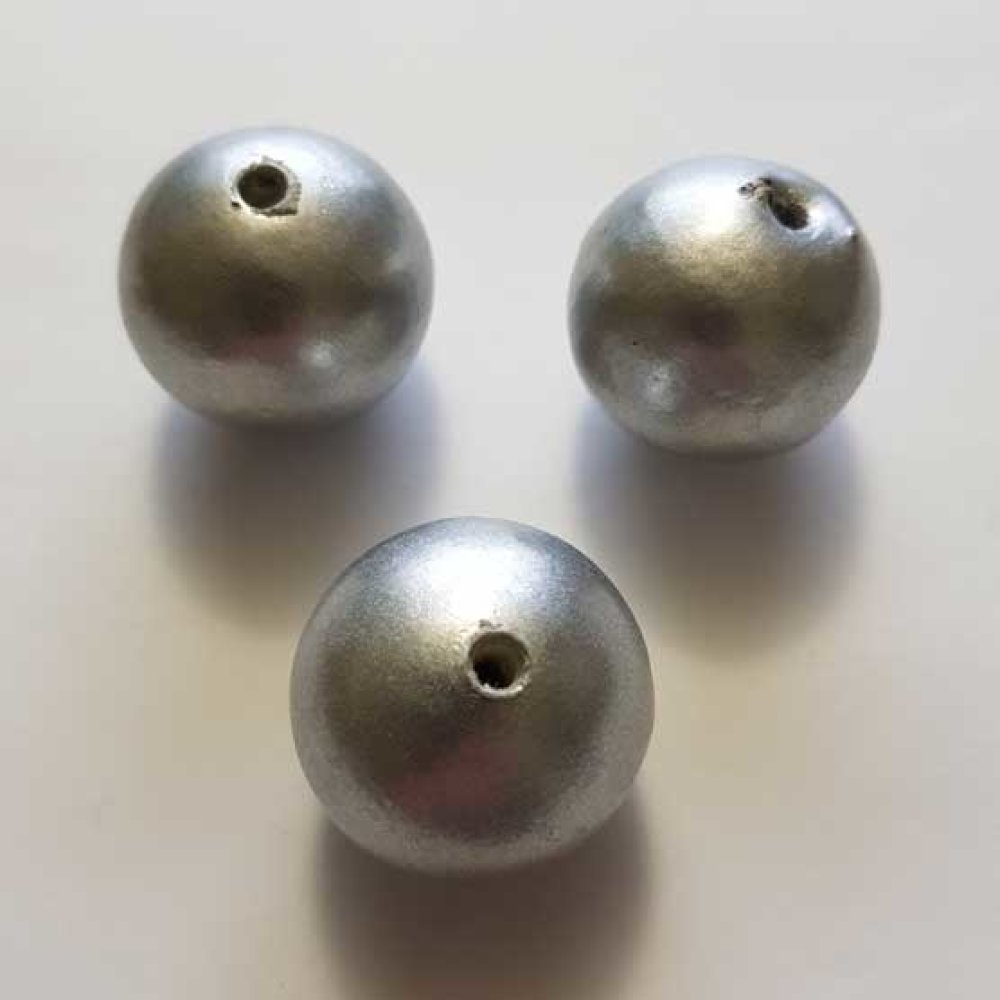 Rund perle i papier maché GT 30mm Sølv