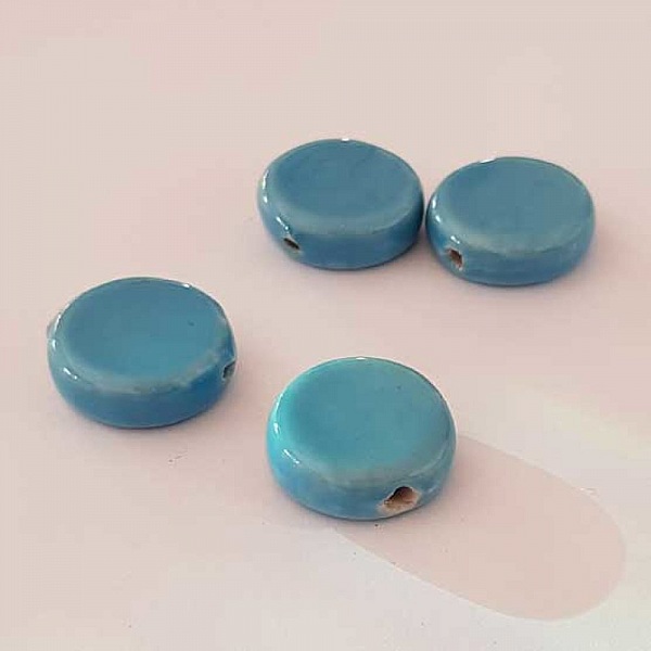 Perle galet c&eacute;ramique bleu 16 mm