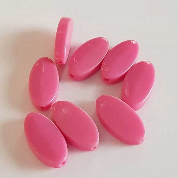 Perle plate plastique ovale rose fonc&eacute; 20 mm N&deg;01
