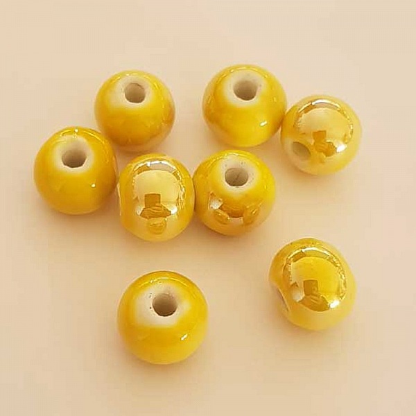 Perle ronde c&eacute;ramique jaune 12 mm N&deg;01