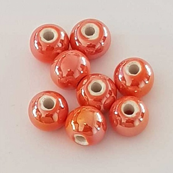 Perle ronde c&eacute;ramique orange 12 mm N&deg;04