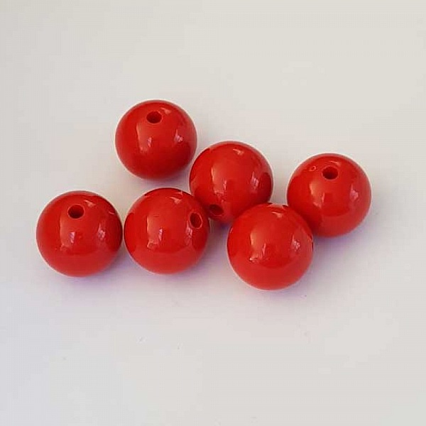 Perle ronde en plastique rouge 16 mm