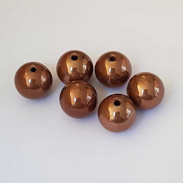 Perle ronde plastique brillante marron 12 mm N&deg;005