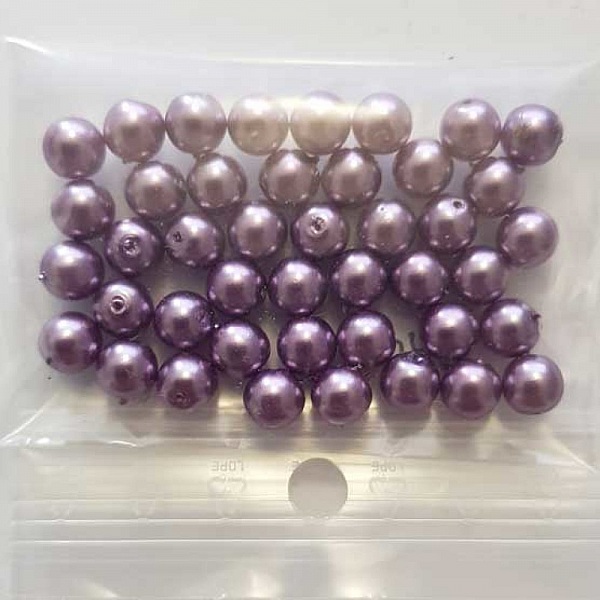 Perle ronde verre effet nacr&eacute; mauve 6 mm N&deg;01