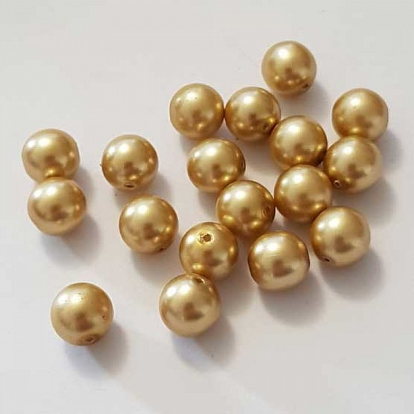 Perle ronde verre effet nacr&eacute; dor&eacute; 10 mm N&deg;01