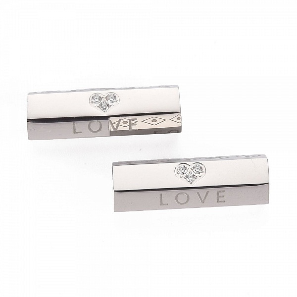 Perle tube 26 mm Love Acier Inoxydable et Strass Argent N&deg;01