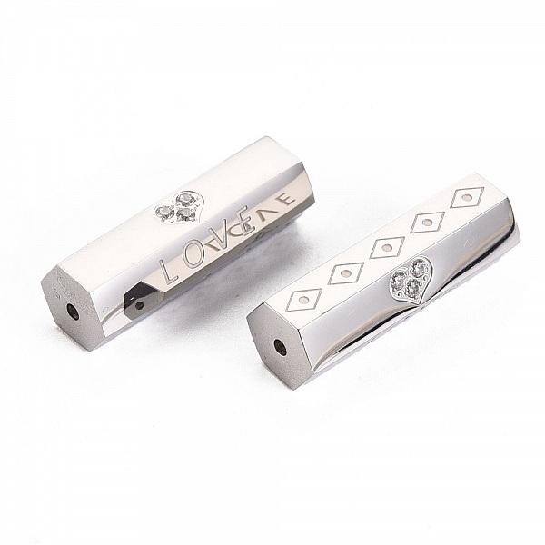 Perle tube 26 mm Love Acier Inoxydable et Strass Argent N&deg;01