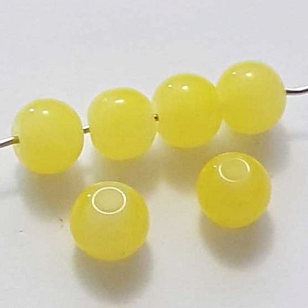 Perles Verres Rondes 08 mm Jaune 01 x 5 Pi&egrave;ces