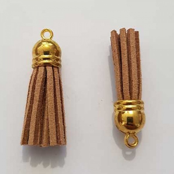 Pompon su&eacute;dine uni 38 mm N&deg;15 Marron Clair