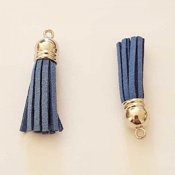 Pompon su&eacute;dine uni 43 mm N&deg;02 Bleu Fonc&eacute;