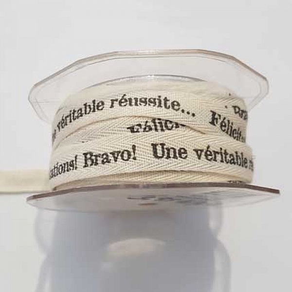 Ruban Galon 13 mm motif mots N&deg;01