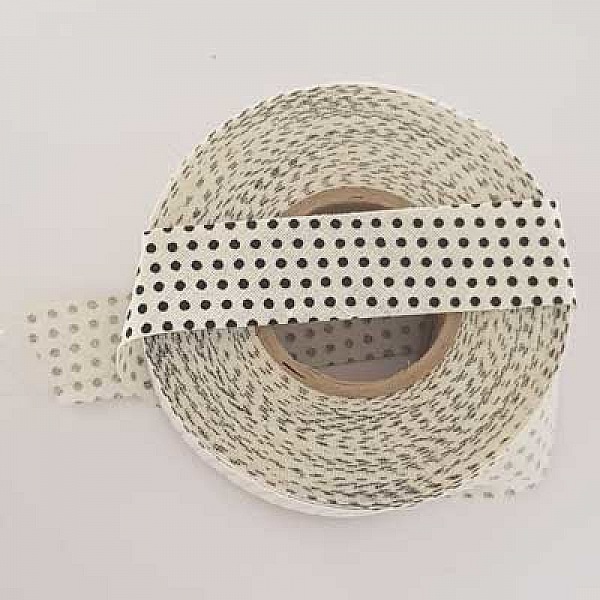 Ruban Galon 20 mm motif fantaisie blanc pois noir N&deg;01