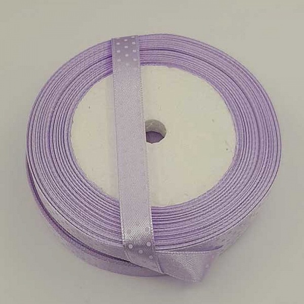 Ruban a pois mauve et blanc de 10 mm au m&egrave;tre