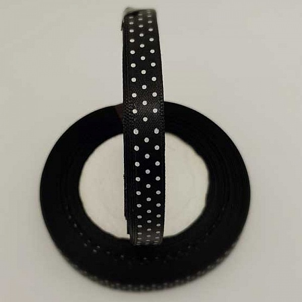 Ruban a pois noir et blanc de 10 mm au m&egrave;tre