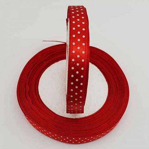 Ruban a pois rouge et blanc de 10 mm au m&egrave;tre