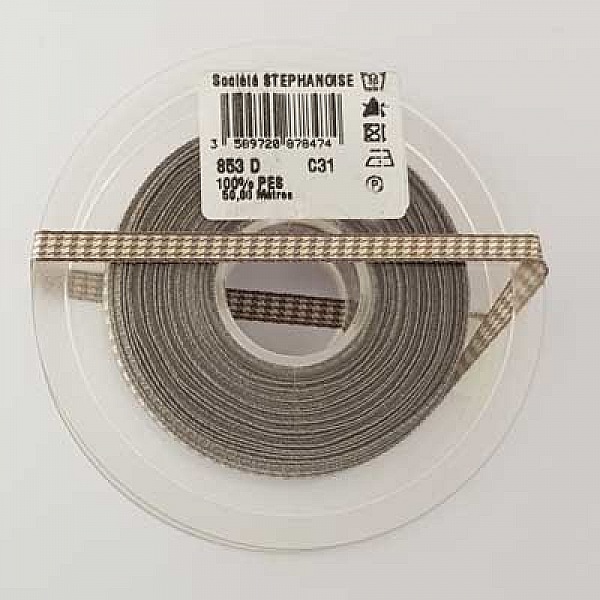 Ruban vichy gris et blanc de 06 mm 02 au m&egrave;tre