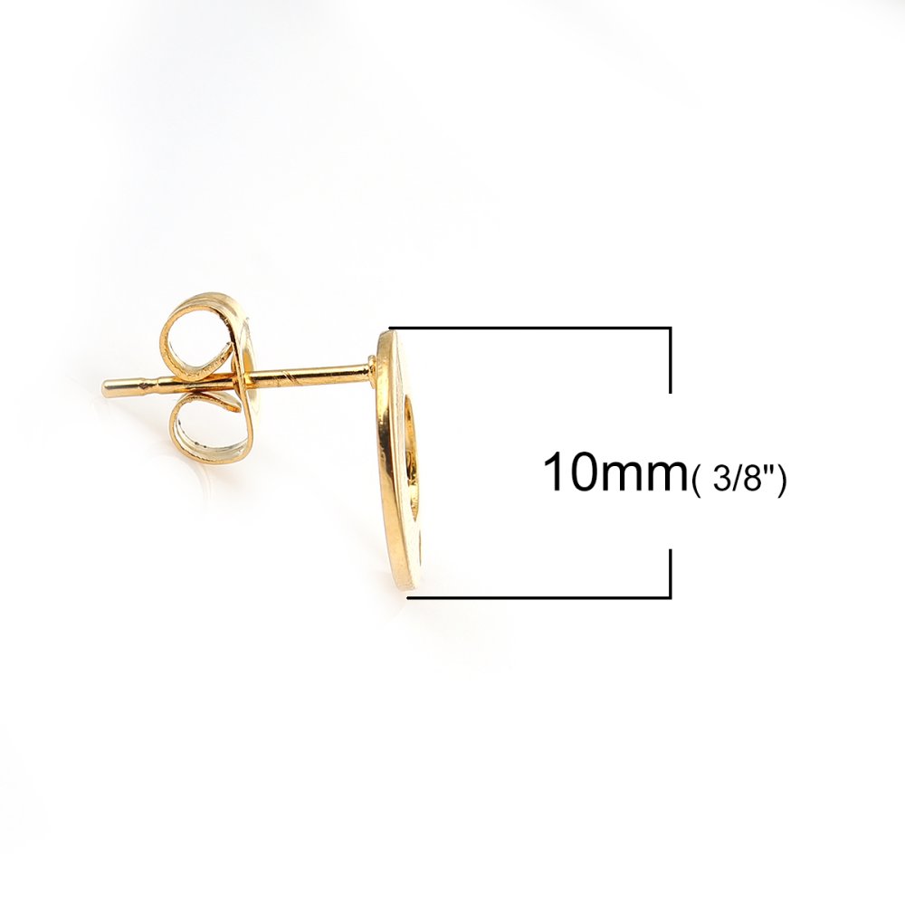 Øredobbeholder 10 mm rund brikke i rustfritt stål N°04 Gull