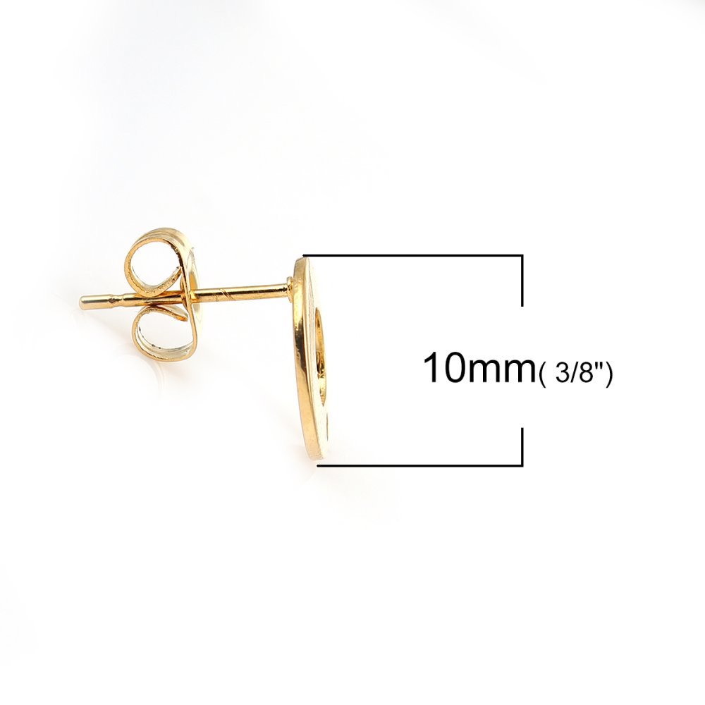 Øredobbeholder 10 mm rund brikke i rustfritt stål N°04 Gull