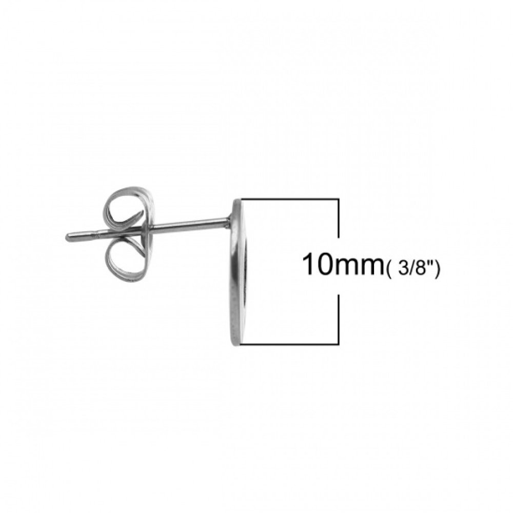 Øredobbeholder 10 mm rustfritt stål rund chip N°04 Sølv