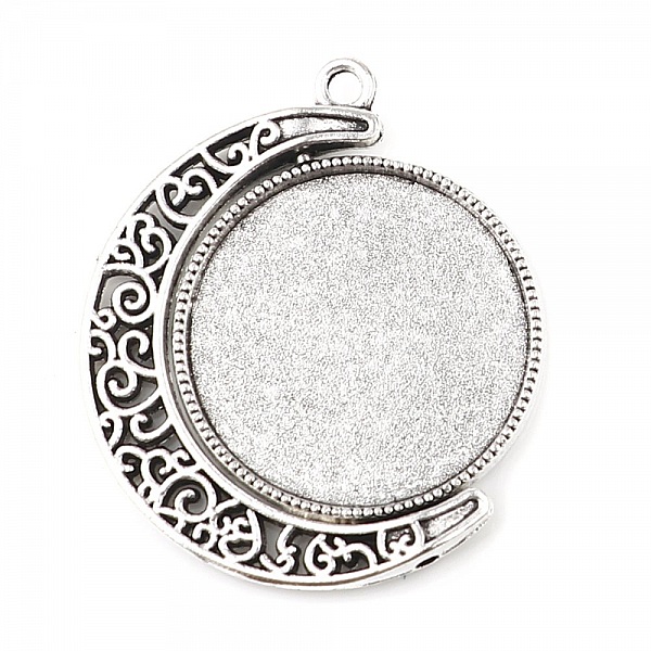 Support cabochon 25 mm rotatif N&deg;01 argent vieilli
