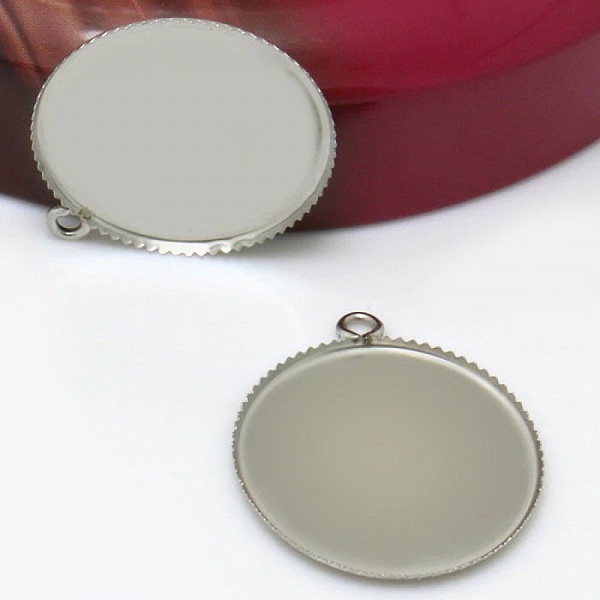 Rund cabochon holder 18 mm Silver Antique, rustfritt st&aring;l
