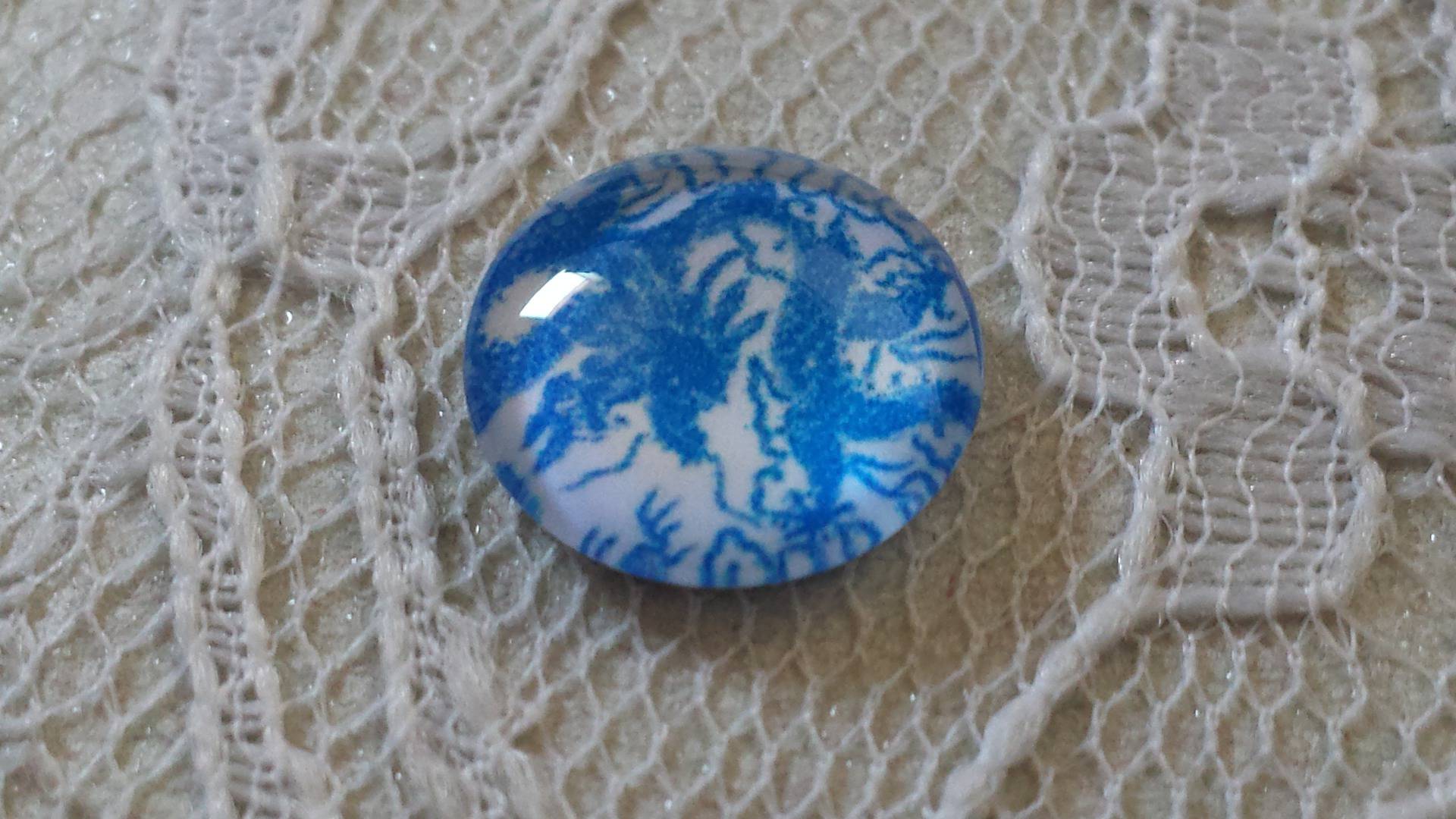 glass cabochon 12mm blå blomst 040 