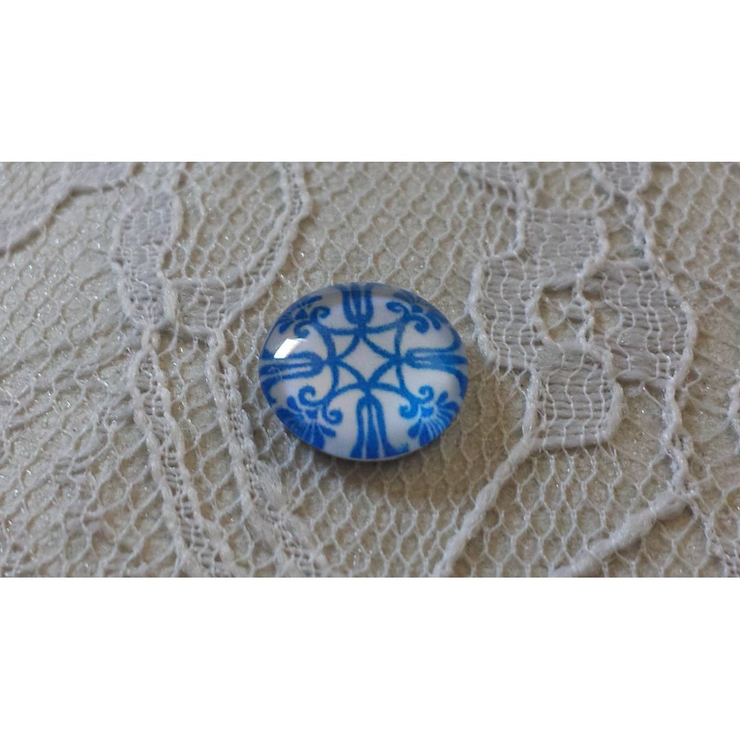 glass cabochon rund 12mm blå blomst 035 