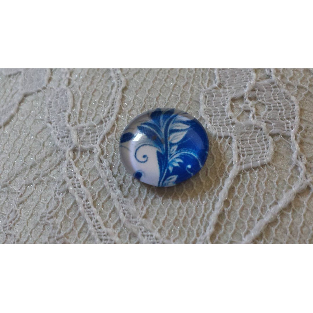 glass cabochon rund 12mm blå blomst 033 