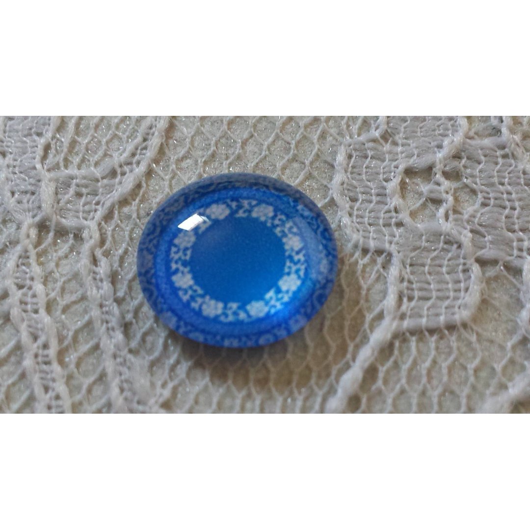 glass cabochon rund 12mm blå blomst 027 