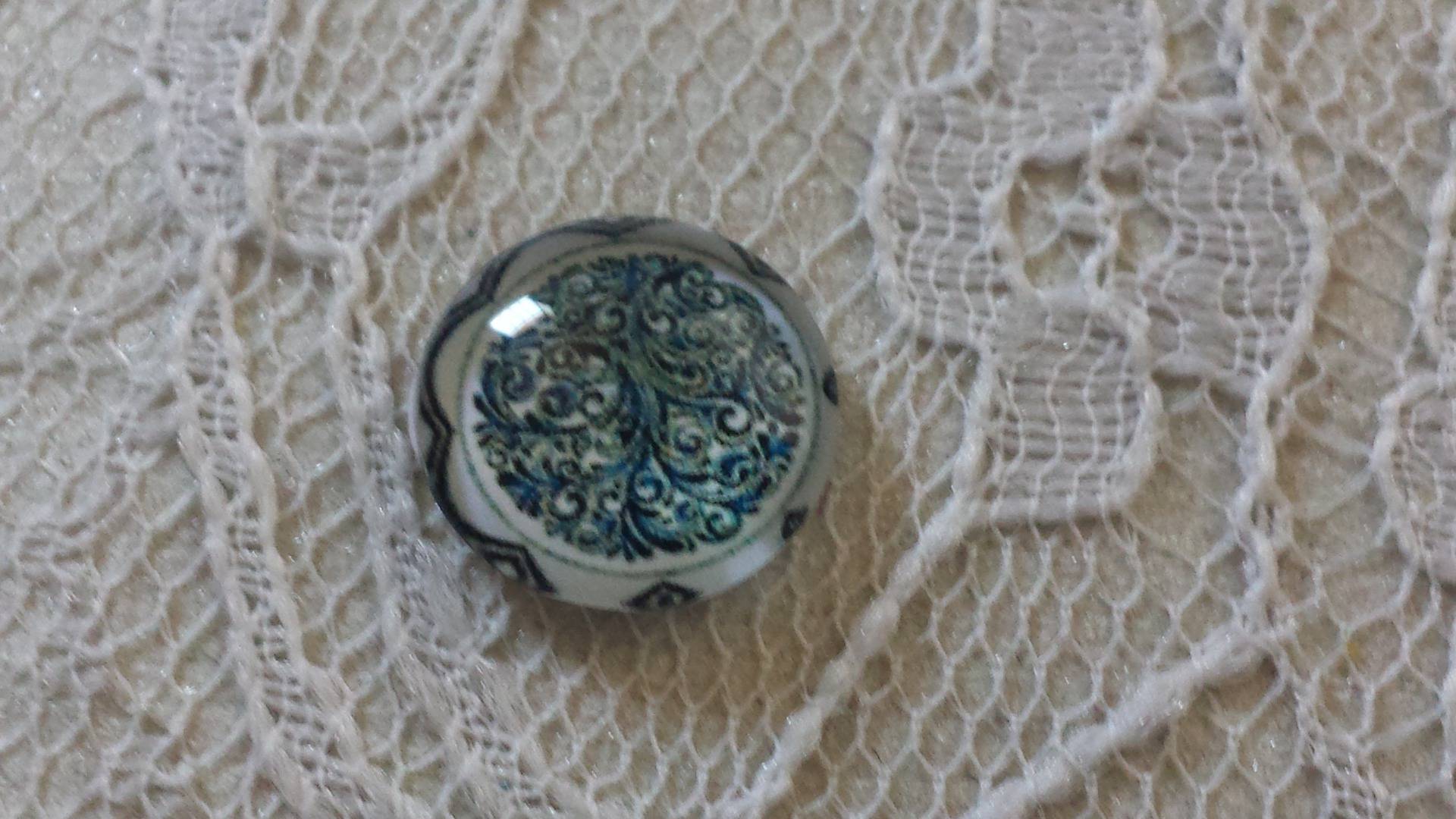 glass cabochon rund 12 mm blå blomst 025 